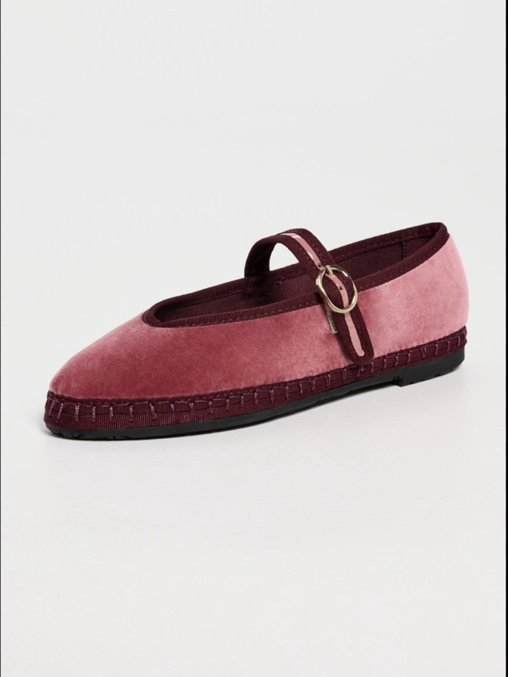 Flabelus Pierre Velvet Mary Jane Flat in Rose and Burgundy (RETAILS $260)